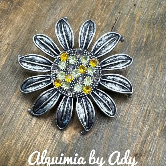 Big gold daisy crystals medallion black cord choker adjustable short necklace - Picture 4 of 6